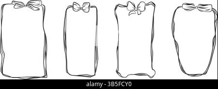 Collection de cadres de ruban de noeud. Bordure de charbon dessinée à la main. Dessin au crayon à lignes mignonne. Coquette élégant élément de design romantique pour la Saint-Valentin Illustration de Vecteur