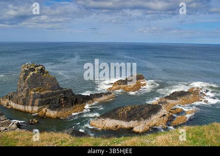 Moray littoral près de Macduff Écosse avec des formations rocheuses dans la mer Banque D'Images