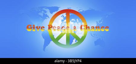 Carte du monde la paix et signer le texte 3D illustration Banque D'Images