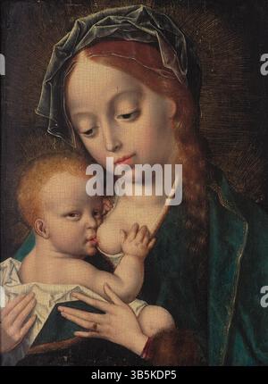 Titre : Madone et enfant artiste : Joos van Cleve date : circa 1520 technique : huile sur panneau dimensions : 17,8 cm (largeur) × 24,1 cm (hauteur) emplacement : Musée Boijmans Van Beuningen Banque D'Images