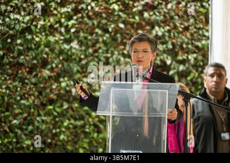 4 août 2022, Bogota, Cundinamarca, Colombie : Claudia Lopez, maire de Bogota, parle lors d'une coopération financière entre le gouvernement colombien et le gouvernement de Bogota pour le développement du réseau de métro de Bogota, à Bogota, Colombie, le 4 août 2022. Photo par : Chepa Beltran/long Visual Press (crédit image : © Chepa Beltran/LongVisual via ZUMA Press Wire) Banque D'Images