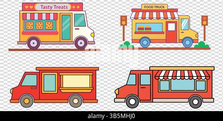 Cartoon Food Trucks colorés pour des friandises savoureuses Illustration de Vecteur