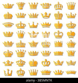Icônes de couronne dorée. Queen King couronne dorée luxe royal sur tableau noir Illustration de Vecteur