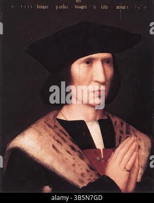 ISENBRANT, Adriaen (né vers 1490, Bruges, d. 1551, Bruges) Portrait de Paulus de Nigro 1518 huile sur panneau de chêne, 34,5 x 27 cm Musée Groeninge, Bruges L'identification et la date peuvent être vues en haut du tableau. --- mots-clés : ------------- Auteur : ISENBRANT, Adriaen titre : Portrait de Paulus de Nigro chronologie : 1501-1550 École : Flamand forme : peinture type : Portrait Banque D'Images