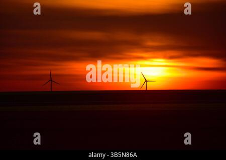 Schwaneberg/Börde - Windräder im Sonnenuntergang, fotografiert am 29. Avril 2025bei Schwaneberg BEI Magdeburg in der Magdeburger Börde. Schwaneberg Sachsen-Anhalt Deutschland  JK10095 *** Schwaneberg Börde éoliennes au coucher du soleil, photographiées le 29 avril 2025 près de Schwaneberg près de Magdebourg dans le Magdebourg Börde Schwaneberg Saxe Anhalt Allemagne JK10095 Banque D'Images