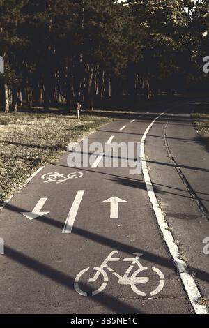 Piste cyclable dans le parc avec le vélo signe sur elle Banque D'Images