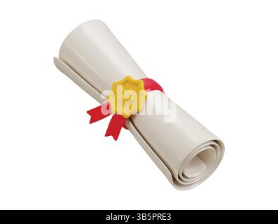 Diplôme graduation icône de certificat roulé avec tampon et icône de ruban 3d rendu concept de certificat de graduation ou icône de certificat de réussite Illustration de Vecteur