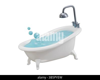 Baignoire avec bulles de savon 3d Render concept de meubles et d'illustration vectorielle intérieure de salle de bains de douche d'hôtel Illustration de Vecteur