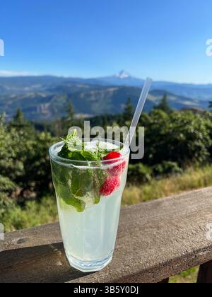 13 juillet 2022, White Salmon, Washington, États-Unis : une boisson mojito sur un patio qui surplombe le Mont Hood et la gorge du fleuve Columbia. (Crédit image : © Karen Focht/ZUMA Press Wire) Banque D'Images
