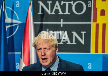 30 juin 2022, Madrid, Madrid, Espagne : Boris Johnson, le premier ministre du Royaume-Uni, assiste à une conférence de presse finale après la réunion de l'OTAN à Madrid, en Espagne. (Crédit image : © Celestino Arce Lavin/ZUMA Press Wire) Banque D'Images