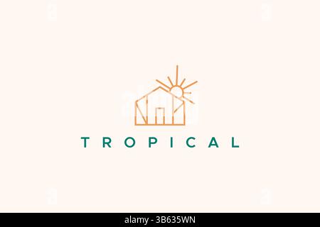 Tropical Building House Brand Identity Summer Rent Business Vacation Estate logo Illustration de Vecteur