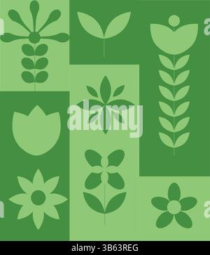 Motifs floraux et feuilles stylisés en vert Illustration de Vecteur