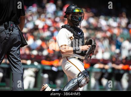 01 mai 2022 San Francisco CA, U.S.A. San Francisco Catcher Joey Bart (21 ans) dans la boîte de réception pendant le match MLB entre les Nationals de Washington et les Giants de San Francisco. Les Nationals ont gagné 11-5 à Oracle Park San Francisco Calif. Thurman James / CSM(crédit image : © Thurman James/CSM via ZUMA Press Wire) Banque D'Images