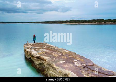 Coucher de soleil à Embarcadero es Cotó, Colonia de Sant Jordi, Salines, Majorque, Îles Baléares, Espagne Banque D'Images