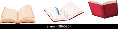 Trois illustrations différentes de livres ouverts et d'icônes de signet Illustration de Vecteur