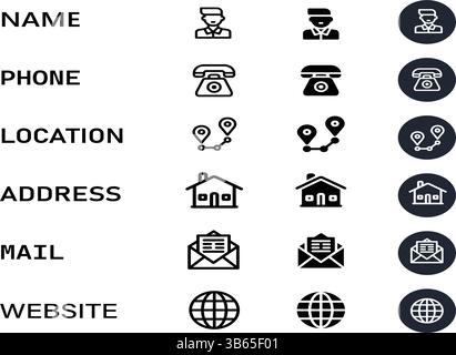 Icônes des coordonnées professionnelles définies Illustration de Vecteur