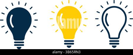 Icônes d'ampoules, concept de brainstorming et d'innovation, ampoules lumineuses jaunes et bleues, symboles d'idées pour la créativité et l'inspiration Illustration de Vecteur