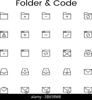 Icônes de dossier et de code - ensemble vectoriel de dessin au trait Illustration de Vecteur