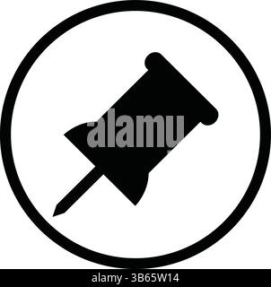 Vecteur d'icône de punaise dans le cercle - symbole d'épingle noire de papeterie isolé sur icône d'épingle blanche, symbole d'épingle, icône de papeterie, vecteur de punaise Illustration de Vecteur