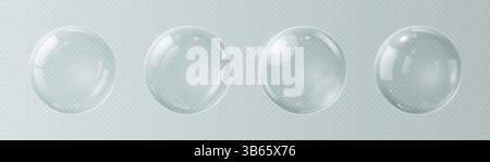 Collection de boules de verre réalistes transparentes avec différents reflets et reflets isolés sur un fond clair. Illustration vectorielle 3D. Illustration de Vecteur