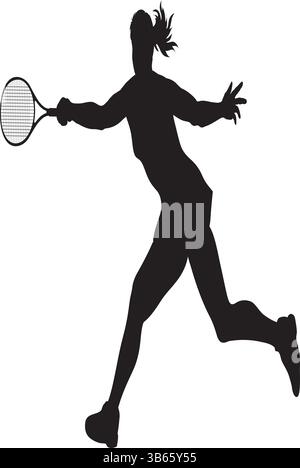 Silhouette d'une joueuse de badminton féminine en posture d'action Illustration de Vecteur