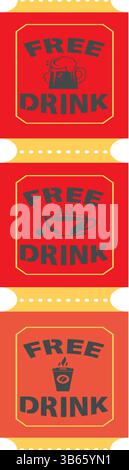 Ensemble d'icônes de billet de boisson gratuit dans un design rouge Illustration de Vecteur