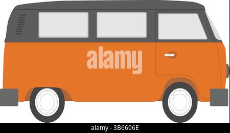 Illustration de fourgonnette vectorielle plate - vue latérale de fourgonnette orange et noire Illustration de Vecteur