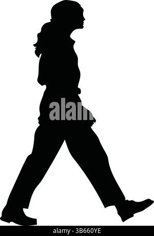 Silhouette d'une femme marchant vue latérale Illustration de Vecteur