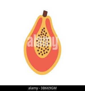 Illustration de fruits de papaye. Vitamines organiques et nutrition saine. Papaye isolée. Design plat, style griffonnage. Imprimé graphique pour t-shirt. Vecteur Illustration de Vecteur