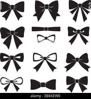 Collection Bow silhouettes – dessins de ruban vectoriel noir et éléments décoratifs minimalistes pour la mode et l'emballage cadeau Illustration de Vecteur