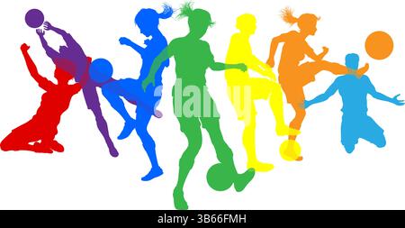 Soccer Football joueurs masculin femmes silhouettes Illustration de Vecteur