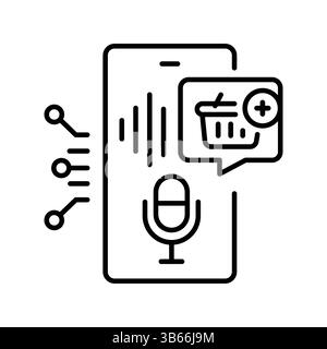 Icône de ligne noire d'assistant d'achat vocal pour les projets numériques et d'impression. Icônes nettes minimales pour les applications et les sites Web. Icônes simples modernes pour UI UX et Illustration de Vecteur