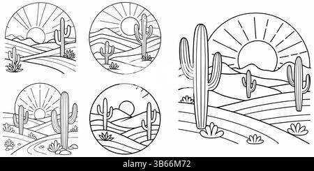 Illustrations de paysage du désert avec Cacti Illustration de Vecteur