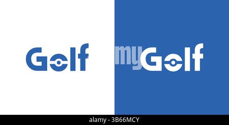 Un logo de golf minimaliste avec des éléments géométriques sur fond bleu et blanc, offrant une esthétique moderne et épurée. Idéal pour la marque a Illustration de Vecteur