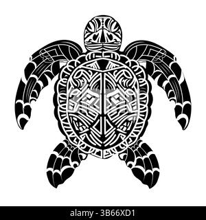 Vecteur plat de tortue maoru ethnique isolé, animal polynésien tribal. Illustration de Vecteur