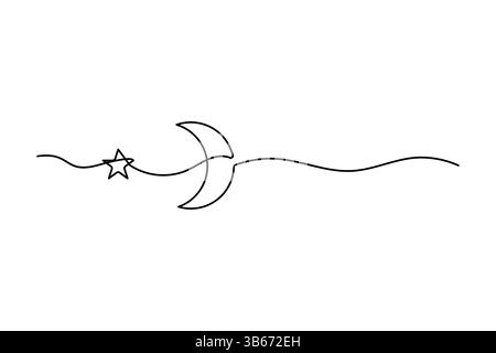 Dessin continu d'une ligne de symbole de lune isolé de l'illustration vectorielle de contour Illustration de Vecteur