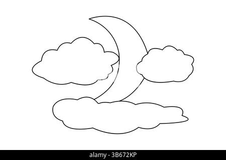 Dessin continu d'une ligne de symbole de lune isolé de l'illustration vectorielle de contour Illustration de Vecteur
