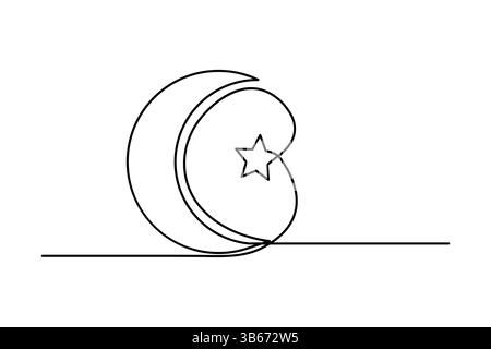 Dessin continu d'une ligne de symbole de lune isolé de l'illustration vectorielle de contour Illustration de Vecteur