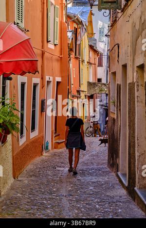 France, Alpes-Maritimes, la vallée de Roya, le village perché de Saorge, labellisé l'un des plus beaux villages de France Banque D'Images