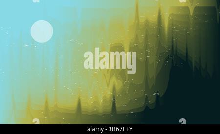 Illustration vectorielle. Forêt étrange abstraite enveloppée d'un brouillard dense avec une lueur mystérieuse. Silhouettes sombres et textures déformées Illustration de Vecteur