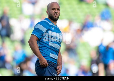 Dublin, Irlande. 03 mai 2025. Jamison Gibson-Park de Leinster lors de la Coupe des Champions Investec, match de demi-finale entre Leinster Rugby et Northampton Saints à Aviva Stadium à Dublin, Irlande le 3 mai 2025 (photo by Andrew SURMA/ Credit : Sipa USA/Alamy Live News Banque D'Images