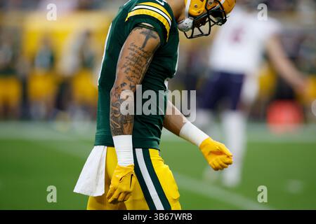 18 septembre 2022 : tatouage du récepteur des Green Bay Packers Christian Watson (9 ans) lors du match de football NFL entre les Chicago Bears et les Green Bay Packers au lambeau Field à Green Bay, Wisconsin. Darren Lee/CSM (crédit image : © Darren Lee/CSM via ZUMA Press Wire) Banque D'Images