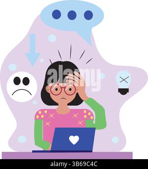 Le personnage féminin plat travaille au bureau avec beaucoup de pression. Design plat. Illustration de Vecteur