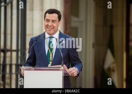 23 juillet 2022, Séville, Andalousie, Espagne : JUANMA MORENO lors de son investiture en tant que président de la Junta de Andalousie au Palais San Telmo situé à Séville (crédit image : © Angel Garcia/ZUMA Press Wire) Banque D'Images