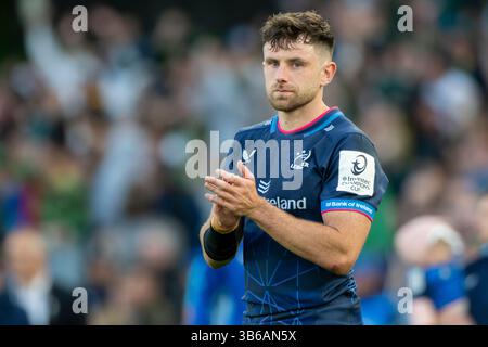 Dublin, Irlande. 03 mai 2025. Hugo Keenan de Leinster a été démissionné après la Coupe des Champions Investec, match de demi-finale entre Leinster Rugby et Northampton Saints à Aviva Stadium à Dublin, Irlande le 3 mai 2025 (photo by Andrew SURMA/ Credit : Sipa USA/Alamy Live News Banque D'Images
