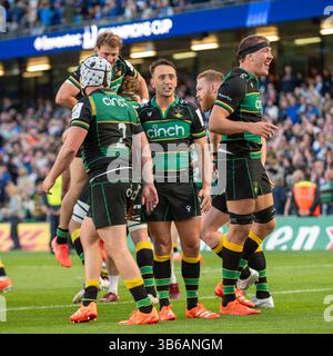 Dublin, Irlande. 03 mai 2025. Lors de la Coupe des Champions Investec, demi-finale entre Leinster Rugby et Northampton Saints au stade Aviva de Dublin, Irlande, le 3 mai 2025 (photo par Andrew SURMA/ Credit : Sipa USA/Alamy Live News Banque D'Images