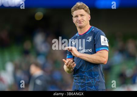 Dublin, Irlande. 03 mai 2025. Jordie Barrett de Leinster dévasté après la Coupe des Champions Investec, match de demi-finale entre Leinster Rugby et Northampton Saints à Aviva Stadium à Dublin, Irlande le 3 mai 2025 (photo by Andrew SURMA/ Credit : Sipa USA/Alamy Live News Banque D'Images