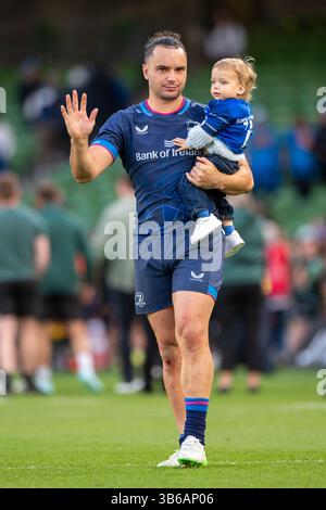 Dublin, Irlande. 03 mai 2025. James Lowe de Leinster déçu après la Coupe des Champions Investec, match de demi-finale entre Leinster Rugby et Northampton Saints au Aviva Stadium à Dublin, Irlande, le 3 mai 2025 (photo by Andrew SURMA/ Credit : Sipa USA/Alamy Live News Banque D'Images