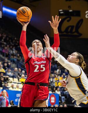 25 février 2024 Berkeley, CA États-Unis L'attaquant de l'Arizona Breya Cunningham (25) se dirige vers le panier lors du match de basket féminin de la NCAA entre les Wildcats de l'Arizona et les Golden Bears de Californie. Arizona a battu la Californie 87-68 au Haas Pavilion Berkeley Calif. Thurman James / CSM (crédit image : © Thurman James/CSM via ZUMA Press Wire) Banque D'Images