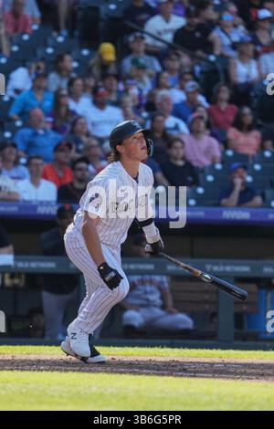 17 septembre 2023 : Hunter Goodman (15 ans), joueur de terrain droit du Colorado, obtient un succès pendant le match avec les Giants de San Francisco et les Rockies du Colorado qui se tient au Coors Field à Denver Co. David Seelig/Cal Sport Medi (crédit image : © David Seelig / Cal Sport Media/CSM via ZUMA Press Wire) Banque D'Images